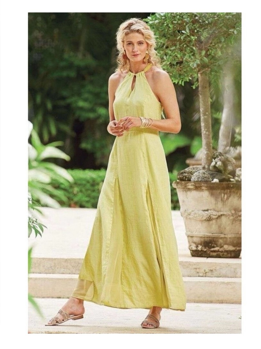 Sof Surroundings linen Soliloqui dress halter neck